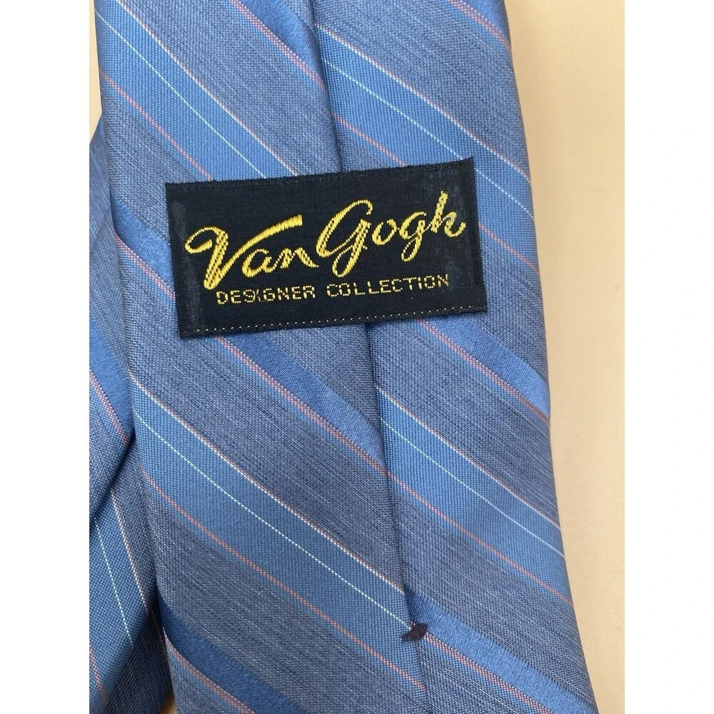 VTG Van Gogh Designer Collection Men's Tie Blue Striped Silk Blend Made in USA